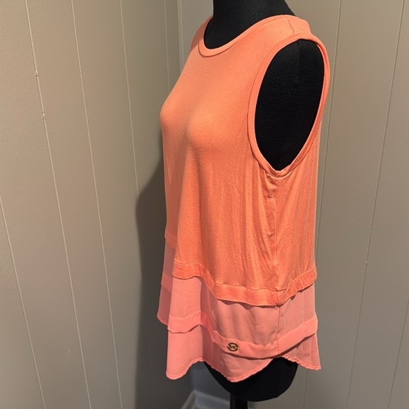 MICHAEL Michael Kors grapefruit stretch jersey horizontal pleats chiffon tank - Picture 3 of 6